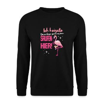 Ich heirate Braut Flamingo Party JGA - Unisex Pullover - Schwarz - Vorne - Alina (178cm) & Michal (187cm)