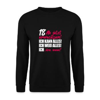 18. Geburtstag Mädchen Geschenk 18 Geburtstag Frau - Unisex Pullover - Schwarz - Vorne - Alina (178cm) & Michal (187cm)