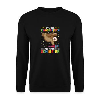 Schulanfang Faultier Einschulung Geschenk - Unisex Pullover - Schwarz - Vorne - Alina (178cm) & Michal (187cm)