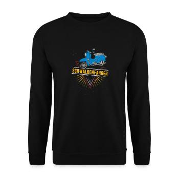 Schwalbenfahrer Simson Schwalbe Kult Roller DDR - Unisex Pullover - Schwarz - Vorne - Alina (178cm) & Michal (187cm)