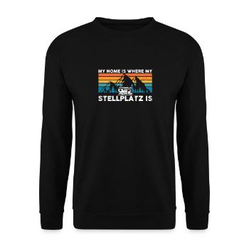 Home Is Where My Stellplatz Is Camping Camper - Unisex Pullover - Schwarz - Vorne - Alina (178cm) & Michal (187cm)