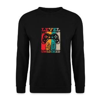 40 Geburtstag Level 40 Unlocked Gamer Zocker - Unisex Pullover - Schwarz - Vorne - Alina (178cm) & Michal (187cm)