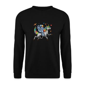 Astronaut reitet Einhorn - Unisex Pullover - Schwarz - Vorne - Alina (178cm) & Michal (187cm)