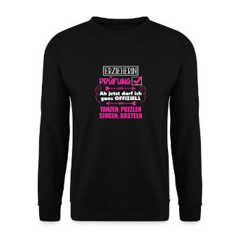 Erzieherin Prüfung bestanden Arbeitskollegen Kita - Unisex Pullover - Schwarz - Vorne - Alina (178cm) & Michal (187cm)