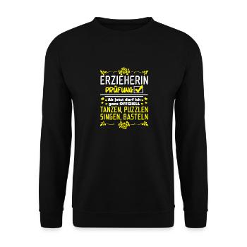 Erzieherin Prüfung bestanden Geschenkidee - Unisex Pullover - Schwarz - Vorne - Alina (178cm) & Michal (187cm)