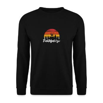 Fichtelgebirge Retro Hirsch Wald Geschenk - Unisex Pullover - Schwarz - Vorne - Alina (178cm) & Michal (187cm)
