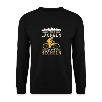 Lächeln statt hecheln Lustig Spruch Fahrrad E-Bike - Unisex Pullover - Schwarz - Vorne - Alina (178cm) & Michal (187cm)