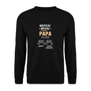 Nouveau niveau futur papa 2022 cadeau grossesse - Sweat-shirt Unisexe - noir - Devant - Alina (178cm) & Michal (187cm)