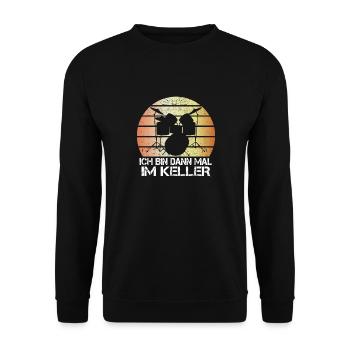 Ich bin dann mal im Keller Drummer Schlagzeug - Unisex Pullover - Schwarz - Vorne - Alina (178cm) & Michal (187cm)