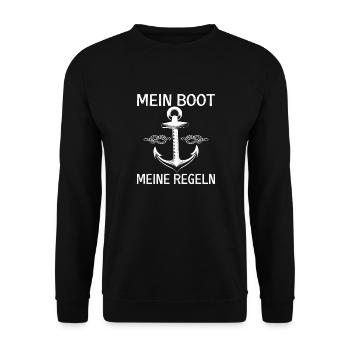 Mein Boot Meine Regeln Anker Kapitän Segelboot - Unisex Pullover - Schwarz - Vorne - Alina (178cm) & Michal (187cm)