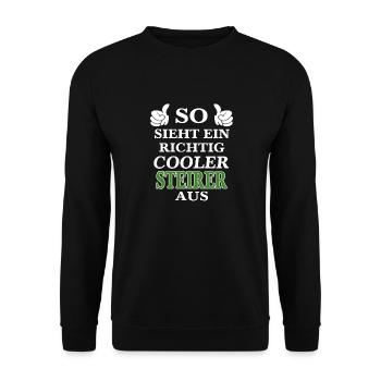 So sieht ein richtig cooler Steirer aus Steiermark - Unisex Pullover - Schwarz - Vorne - Alina (178cm) & Michal (187cm)