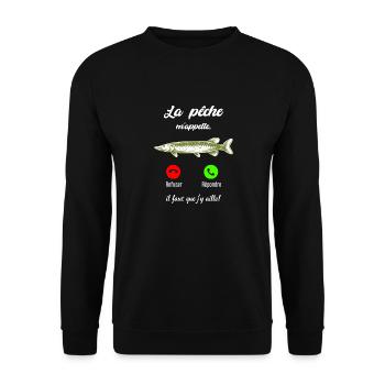 La pêche m'appelle, il Faut Que j'y aille pêcheur - Sweat-shirt Unisexe - noir - Devant - Alina (178cm) & Michal (187cm)