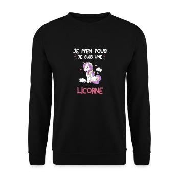 Cadeau Je M'en Fous Je Suis Une Licorne - Sweat-shirt Unisexe - noir - Devant - Alina (178cm) & Michal (187cm)