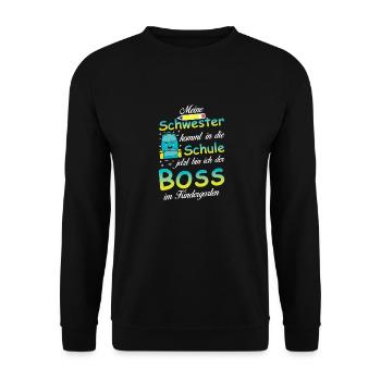 Kindergarten Schule Einschulung Jungs Mädchen - Unisex Pullover - Schwarz - Vorne - Alina (178cm) & Michal (187cm)