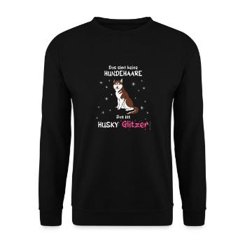 Keine Hundehaare das ist Husky Glitzer - Unisex Pullover - Schwarz - Vorne - Alina (178cm) & Michal (187cm)