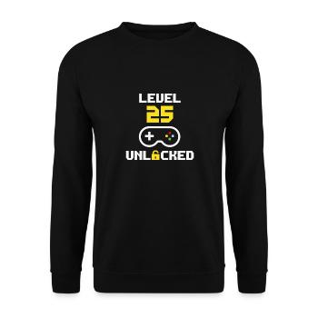 Level 25 freigeschaltet | 25 Jahre Spielergeburtstag - Unisex Pullover - Schwarz - Vorne - Alina (178cm) & Michal (187cm)