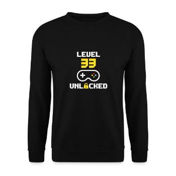 Level 33 freigeschaltet | 33 Jahre alter Spielergeburtstag - Unisex Pullover - Schwarz - Vorne - Alina (178cm) & Michal (187cm)