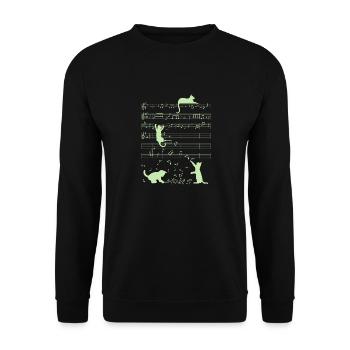 Niedliche Katzen Musiknoten Grüner Musiker Kunst - Unisex Pullover - Schwarz - Vorne - Alina (178cm) & Michal (187cm)