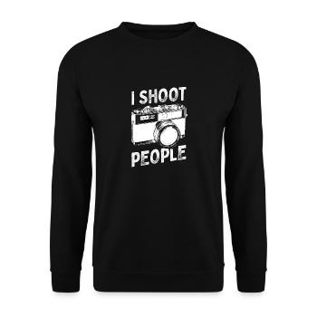 Photography Pun I Shoot People Vintage Camera - Unisex Pullover - Schwarz - Vorne - Alina (178cm) & Michal (187cm)