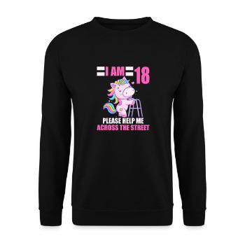 18 please help me across road 18th birthday - Unisex Sweatshirt - black - Front - Alina (178cm) & Michal (187cm)