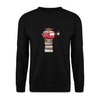 Ours drôle qui lit des livres et boit du thé - Sweat-shirt Unisexe - noir - Devant - Alina (178cm) & Michal (187cm)