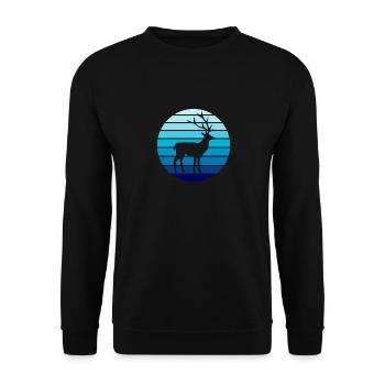 Hirsch Hirschgeweih Hirsche Retro Vintage - Unisex Pullover - Schwarz - Vorne - Alina (178cm) & Michal (187cm)