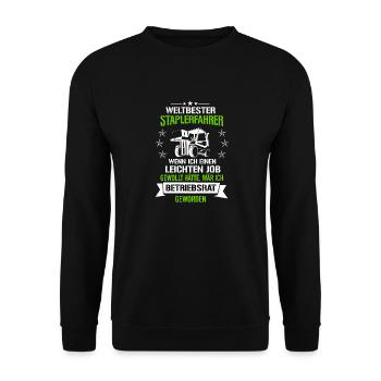 Weltbester Staplerfahrer Leichter Job Betriebsrat - Unisex Pullover - Schwarz - Vorne - Alina (178cm) & Michal (187cm)
