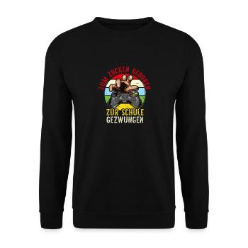 Zur Schule gezwungen zum zocken Geboren - Unisex Pullover - Schwarz - Vorne - Alina (178cm) & Michal (187cm)