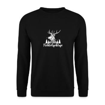 Fichtelgebirge Retro Hirsch Wald - Unisex Pullover - Schwarz - Vorne - Alina (178cm) & Michal (187cm)