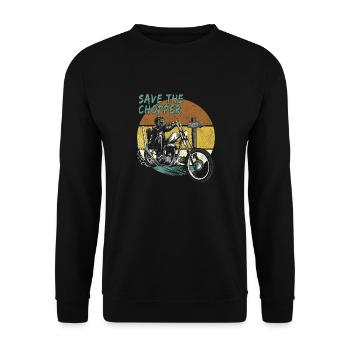 Save The Chopper Cooles Bikershirt - Unisex Pullover - Schwarz - Vorne - Alina (178cm) & Michal (187cm)