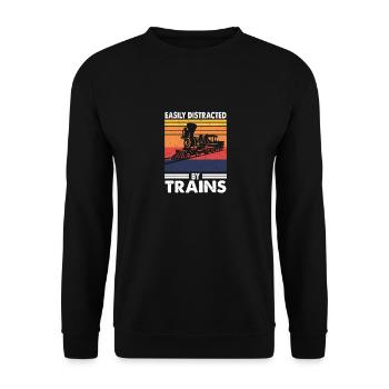 Easily Distracted By Trains Trainspotter Zug Fan - Unisex Pullover - Schwarz - Vorne - Alina (178cm) & Michal (187cm)
