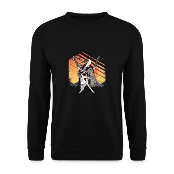 Samurai Skull - Unisex Pullover - Schwarz - Vorne - Alina (178cm) & Michal (187cm)