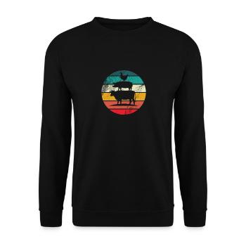 Kuh Schwein Huhn Turm Bauern Bauernhof Geschenk - Unisex Pullover - Schwarz - Vorne - Alina (178cm) & Michal (187cm)