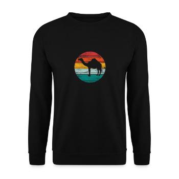 Vintage Kamel Dromedar Geschenkidee - Unisex Pullover - Schwarz - Vorne - Alina (178cm) & Michal (187cm)