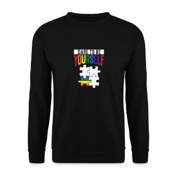 Dare To Be Yourself LGBT Pride Puzzle Piece Rainbo - Unisex Pullover - Schwarz - Vorne - Alina (178cm) & Michal (187cm)