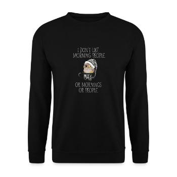 I don’t like morning people café hibou - Sweat-shirt Unisexe - noir - Devant - Alina (178cm) & Michal (187cm)