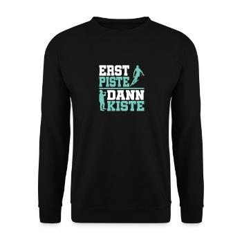 Erst Piste dann Kiste - Unisex Pullover - Schwarz - Vorne - Alina (178cm) & Michal (187cm)