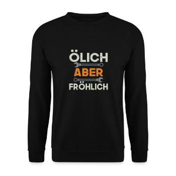 Ölich Aber Fröhlich Autoschrauber KFZ-Mechaniker - Unisex Pullover - Schwarz - Vorne - Alina (178cm) & Michal (187cm)