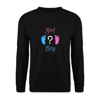 Girl or Boy - Gender reveal - Baby shower - Unisex Sweatshirt - black - Front - Alina (178cm) & Michal (187cm)