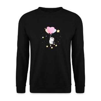 Süßer Pinguin, der im Weltraum schwebt - Unisex Pullover - Schwarz - Vorne - Alina (178cm) & Michal (187cm)
