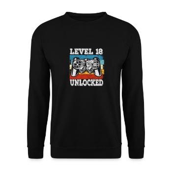 Herren Level 18 Unlocked Geburtstagsshirt Gamer - Unisex Pullover - Schwarz - Vorne - Alina (178cm) & Michal (187cm)