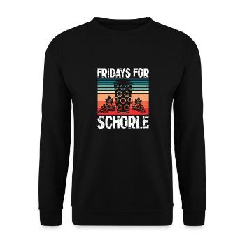 Fridays for Schorle Weinschorle Wein Pfälzer - Unisex Pullover - Schwarz - Vorne - Alina (178cm) & Michal (187cm)