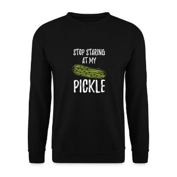 Hör auf, auf mein Gurkenhemd schmutziges Halloween zu starren - Unisex Pullover - Schwarz - Vorne - Alina (178cm) & Michal (187cm)