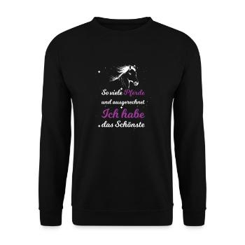 So viele Pferde ich habe das schönste Pferd - Unisex Pullover - Schwarz - Vorne - Alina (178cm) & Michal (187cm)