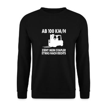 Ab 100 Km/h Zieht Mein Stapler Etwas Nach Rechts - Unisex Pullover - Schwarz - Vorne - Alina (178cm) & Michal (187cm)