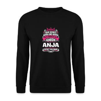 Anja Namensshirt mit lustigem Königin Spruch - Unisex Pullover - Schwarz - Vorne - Alina (178cm) & Michal (187cm)