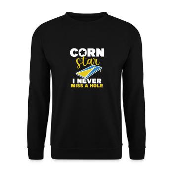 Corn Star I Never Miss A Hole Cornhole - Unisex Pullover - Schwarz - Vorne - Alina (178cm) & Michal (187cm)
