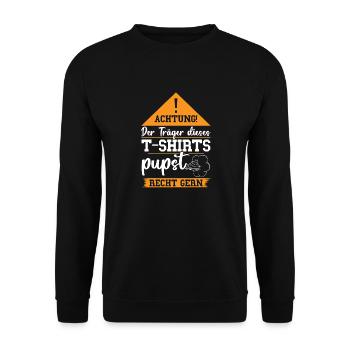 Der Träger dieses T-Shirts furzt gerne - Unisex Pullover - Schwarz - Vorne - Alina (178cm) & Michal (187cm)