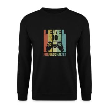 Level 10 freigeschaltet Geburtstagsshirt Geschenk - Unisex Pullover - Schwarz - Vorne - Alina (178cm) & Michal (187cm)