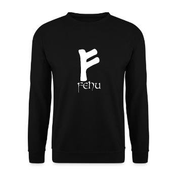 Rune Fehu Schutzrune magische Kräfte - Unisex Pullover - Schwarz - Vorne - Alina (178cm) & Michal (187cm)